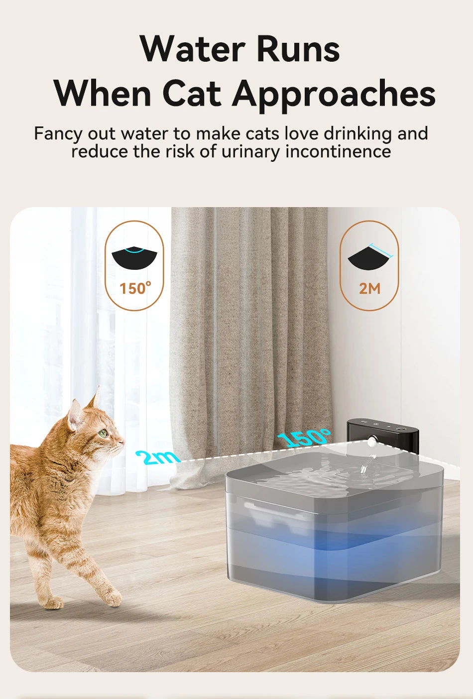 Wireless Smart Pet Water Fountain 2600mAh with Infrared Sensor