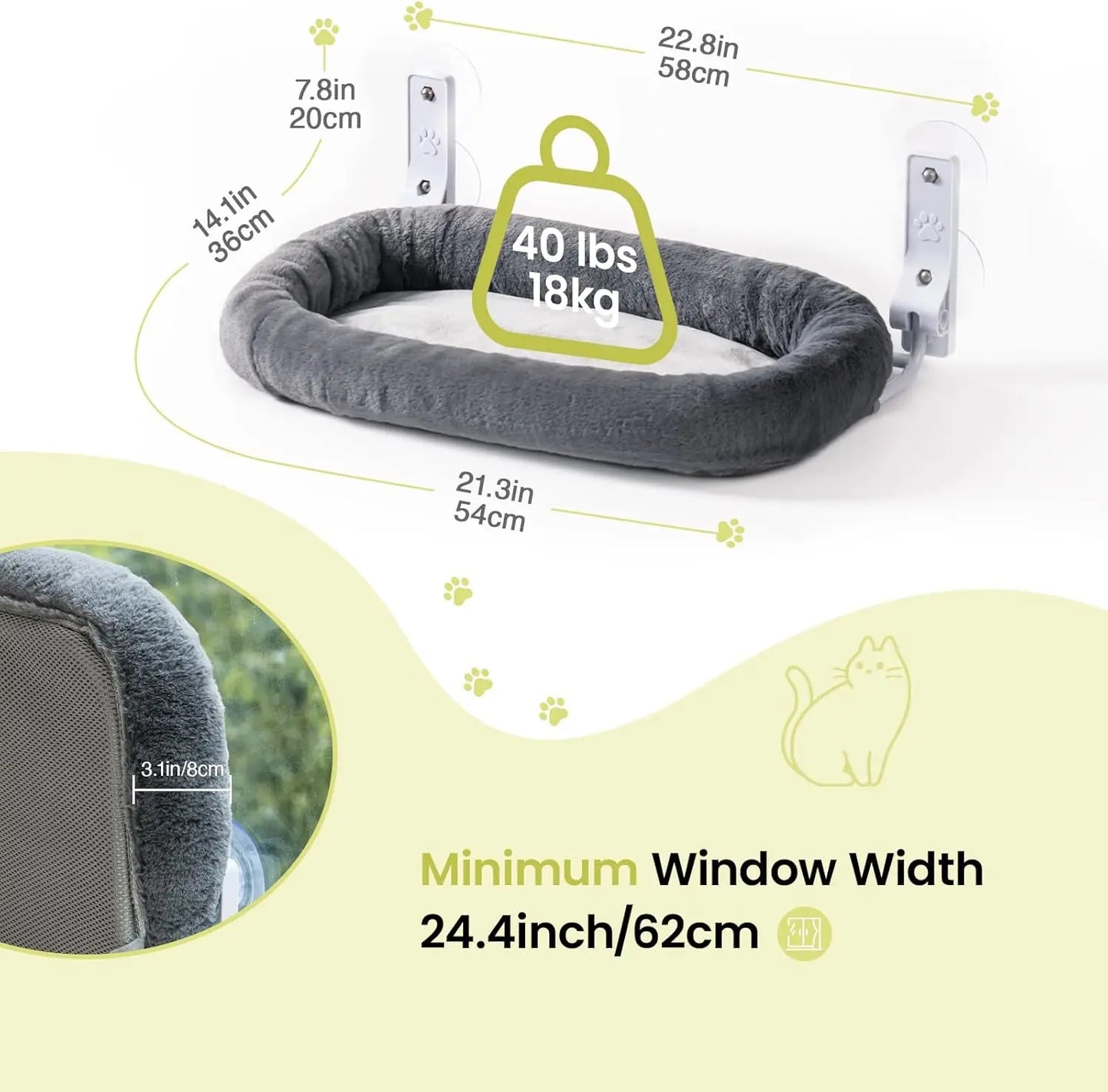 Foldable Cat Window Perch with Suction Cups & Removable Soft Cover