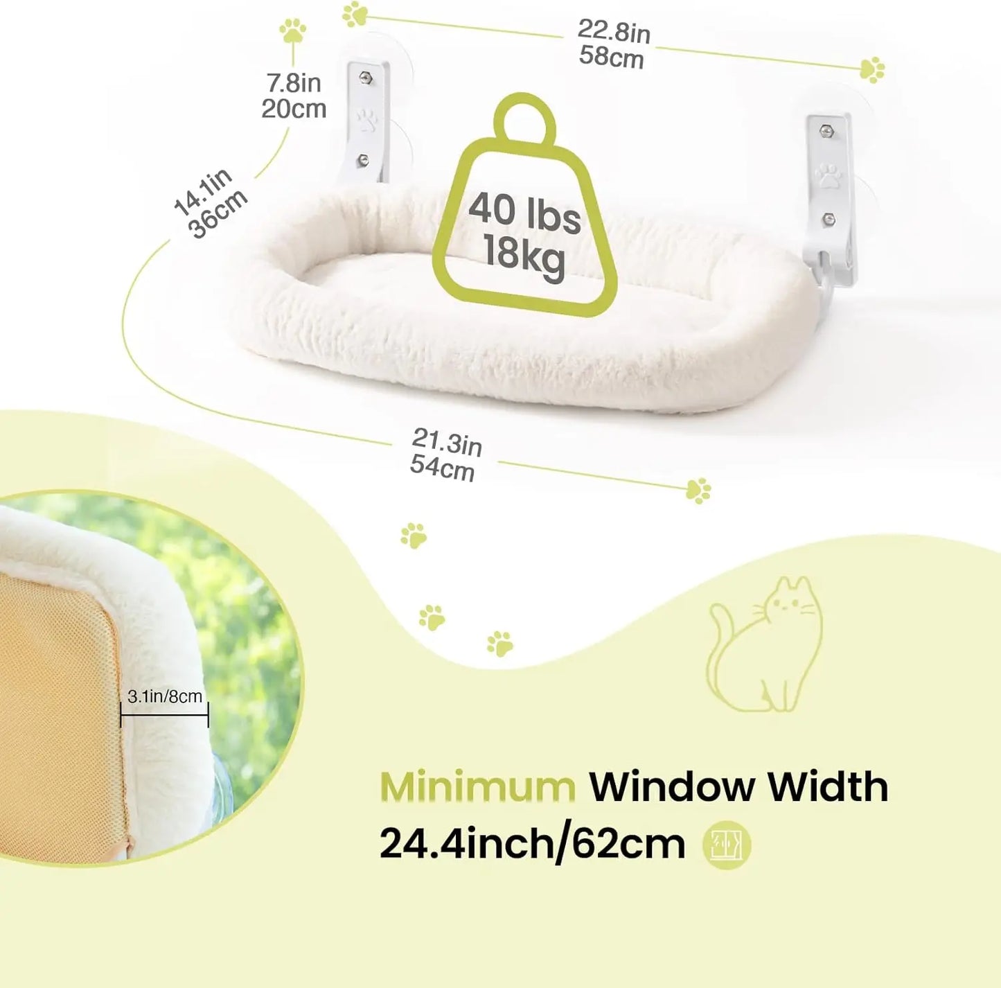 Foldable Cat Window Perch with Suction Cups & Removable Soft Cover