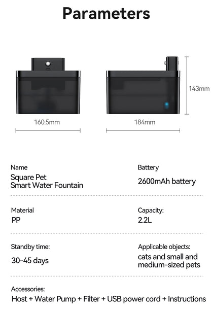 Wireless Smart Pet Water Fountain 2600mAh with Infrared Sensor